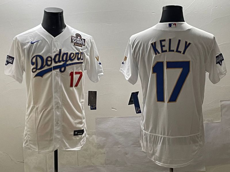 Men Los Angeles Dodgers #17 Kelly White Gold Elite 2025 Nike MLB Jersey style 8